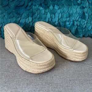 New Zara Platform Wedge Heel Espadrilles Clear Slide Size 38